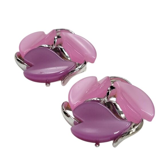 Vintage Pink & Purple Thermoset Clip-On Earrings - Picture 6 of 9